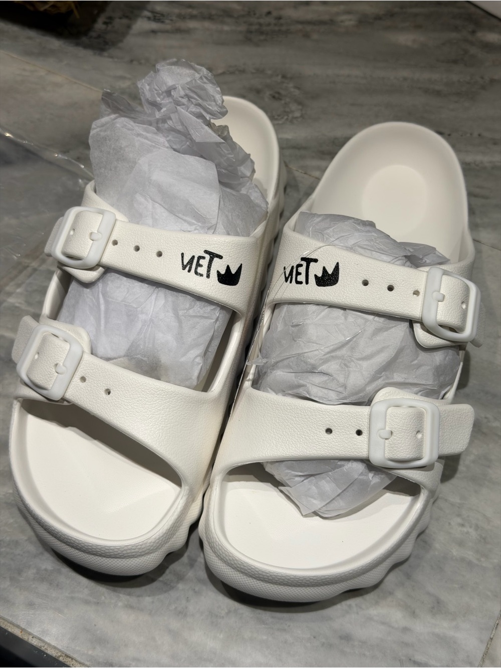 White Women’s Double Buckle Sandals with Logo